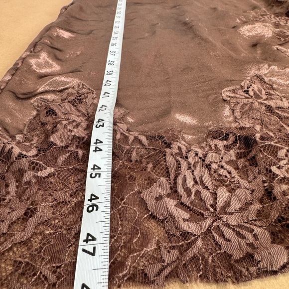 New By Anthropologie Satin Lace Midi Pajama Dress Brown - Picture 8 of 16